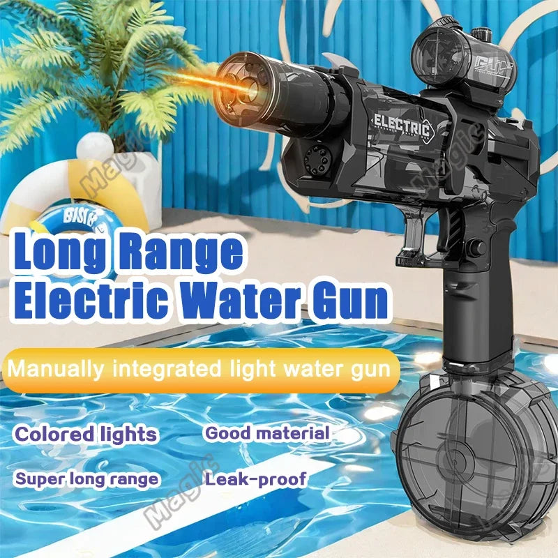 New Electric Automatic Water Gun with Light Sprays Water Continuously High-Pressure High-Speed Powerful Ice Blast Water Gun Toys