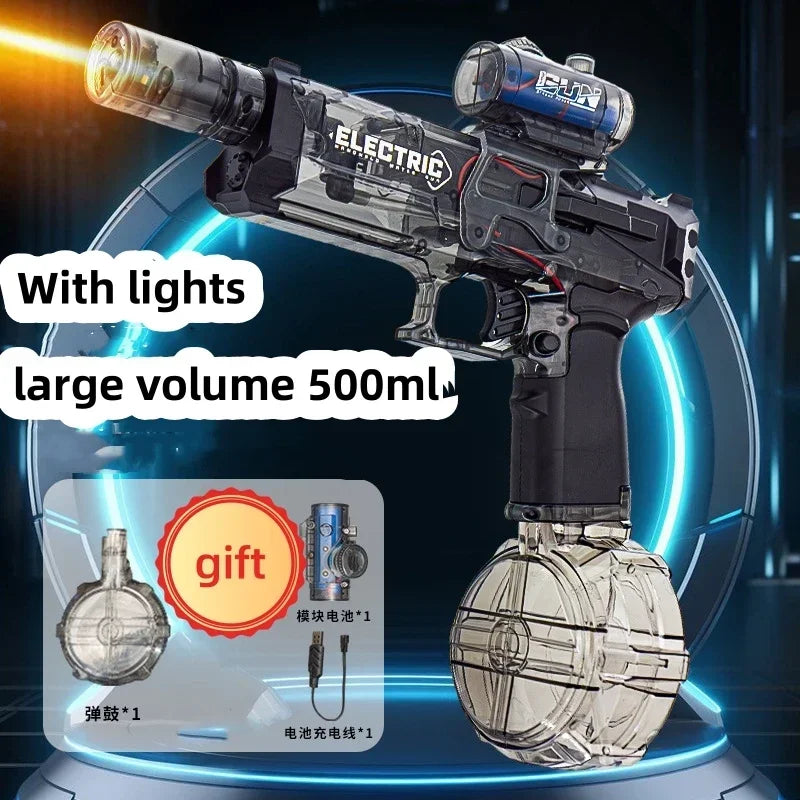 New Electric Automatic Water Gun with Light Sprays Water Continuously High-Pressure High-Speed Powerful Ice Blast Water Gun Toys