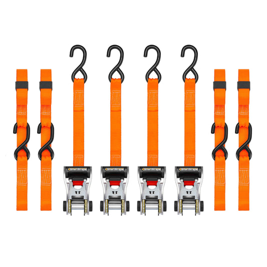 1-1/4 In. X 14 Ft. Orange Ratchetx Heavy Duty Ratchet Tie down Straps, Padded Handle, 1,000 Lb. Safe Work Load - 4 Pack