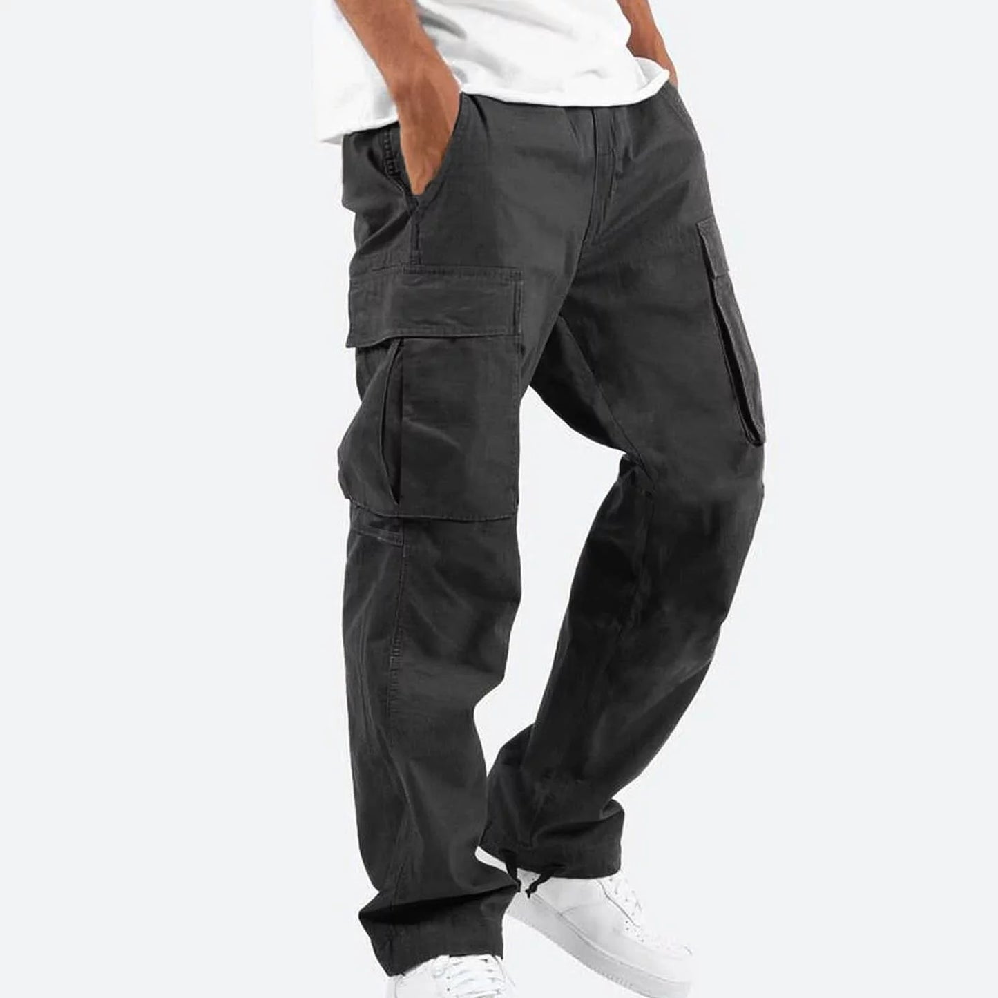 Trousers Full Length Pants for Men Solid 2024 Casual Multiple Pockets Outdoor Straight Type Fitness Pants Cargo Pants Trousers Gray